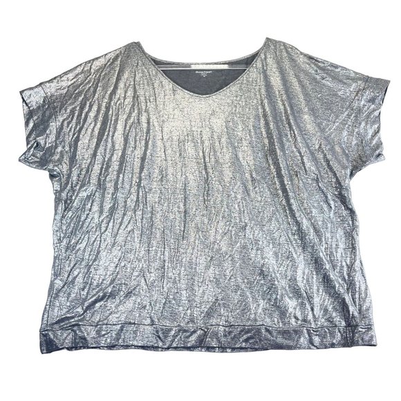 NWOT EILEEN FISHER Womens 2X Plue Linen Metallic Silver Pullover Tunic Top Party - Picture 1 of 10